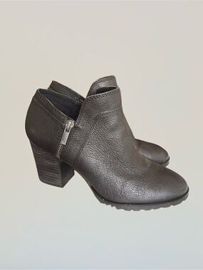 Lucky Brand Black Leather Block Heel Ankle Booties with Side Zip W Sz 9M/40